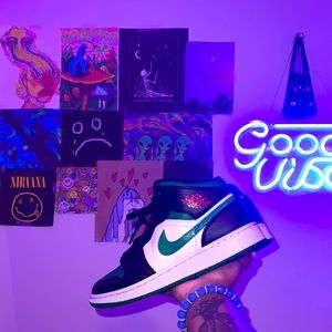 Green and black Air Jordan’s 1s with red legos NEW!!! Barely worn!